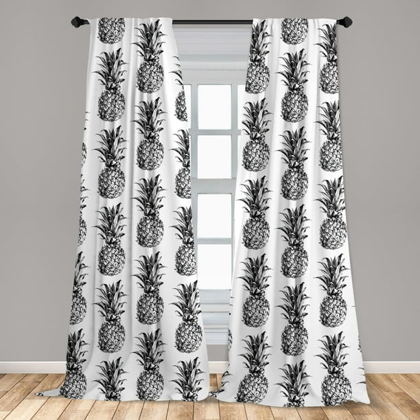Black White Lattice Tropical Fruit Pineapple Shower Curtain Set Bathroom Decor